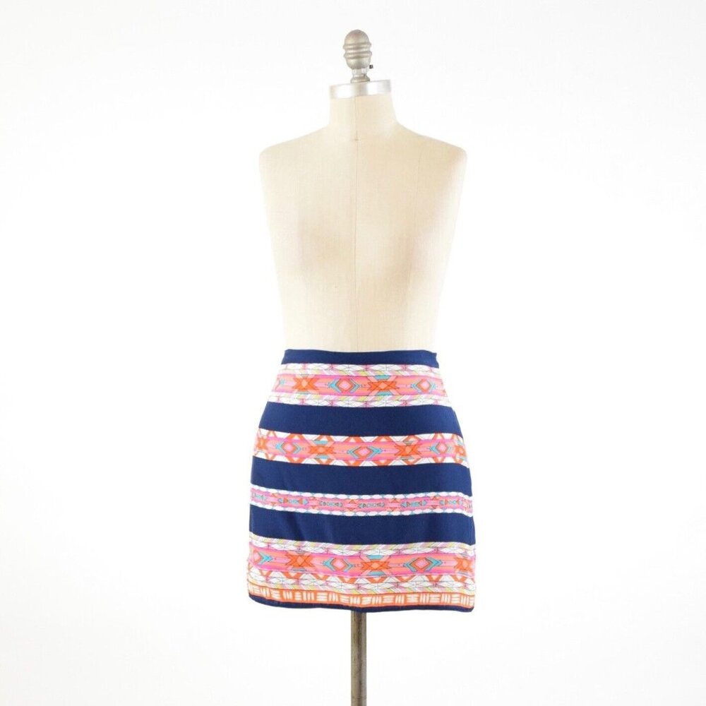 Alice & Trixie Colorful Striped Geometric Print Silk Mini Skirt